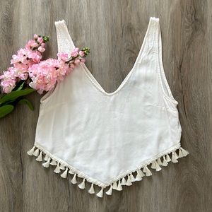 H&M Cream Fringed Crop Top, size 8 (Medium)